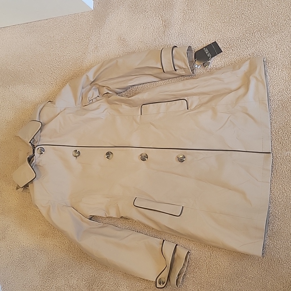 Ralph Lauren Womens XS TP Sand Trench Coat Leather Trimmed